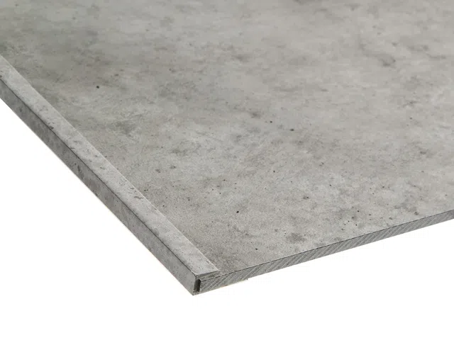 Close-up of a gray vinyl flooring plank with a smooth textured surface and click-lock edge system.