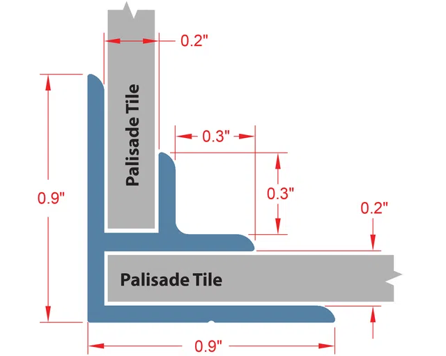 Diagram showing dimensions and placement of Palisade Tile sections with precise measurements in inches.