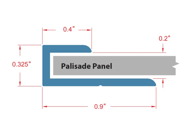 Diagram of a Palisade Panel with dimensions showing 0.9 inch width and 0.325 inch height frame