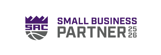 Sacramento Kings Small Business Partner 25-26 logo in purple and gray on black background