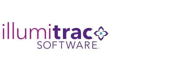 Illumitrac Software logo with purple and violet text and a flower-shaped design on a white background