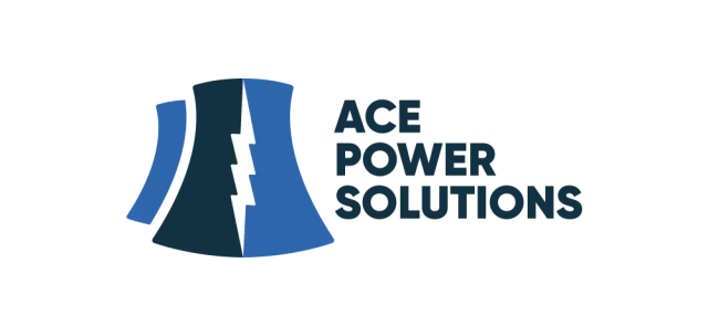 Ace Power Solutions logo with blue cooling tower and white lightning bolt symbol