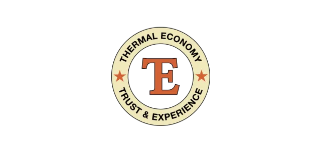 Thermal Economy logo with large orange E, surrounded by beige ring with text Trust & Experience and two red stars