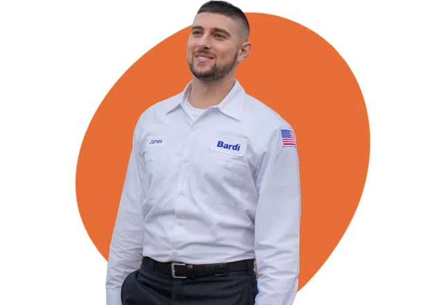 Bardi technician in uniform with an orange abstract background