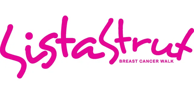 SistaStrut Breast Cancer Walk logo in bright pink with stylized handwritten text on a white background.