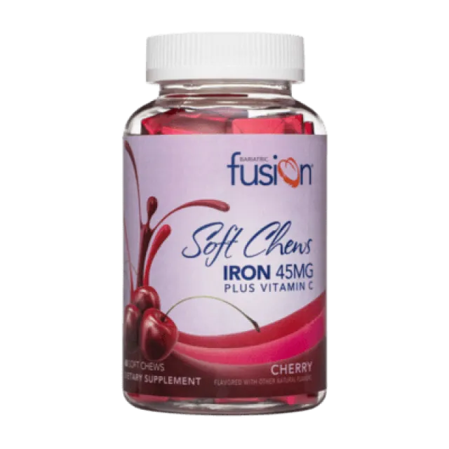 Bariatric Fusion Soft Chews iron 45mg plus vitamin C cherry flavor dietary supplement bottle.