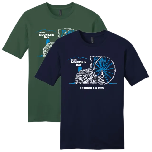 a blue t-shirt with a design on it