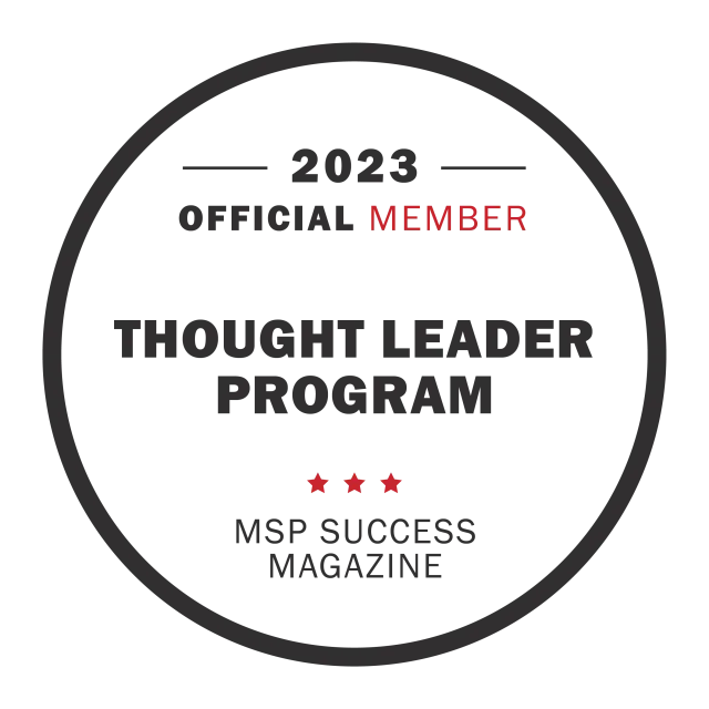 2023 Official Member Thought Leader Program badge from MSP Success Magazine with three red stars and circular border
