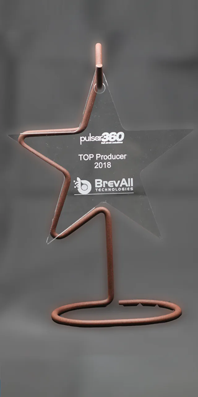 A star-shaped award recognizing BrevAll Technologies as Top Producer 2018.