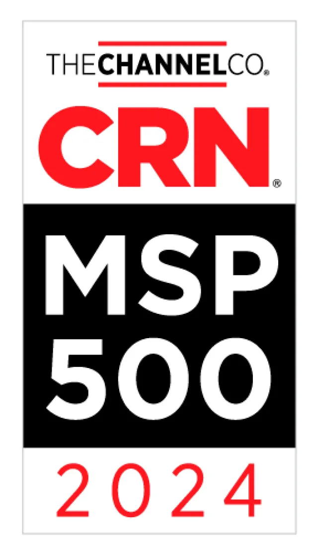 CRN MSP 500 2024 logo by The Channel Company in red, black, and white colors highlighting top MSPs.