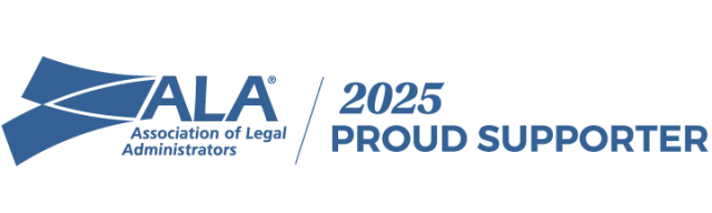 ALA Association of Legal Administrators 2025 proud supporter logo in blue and white.