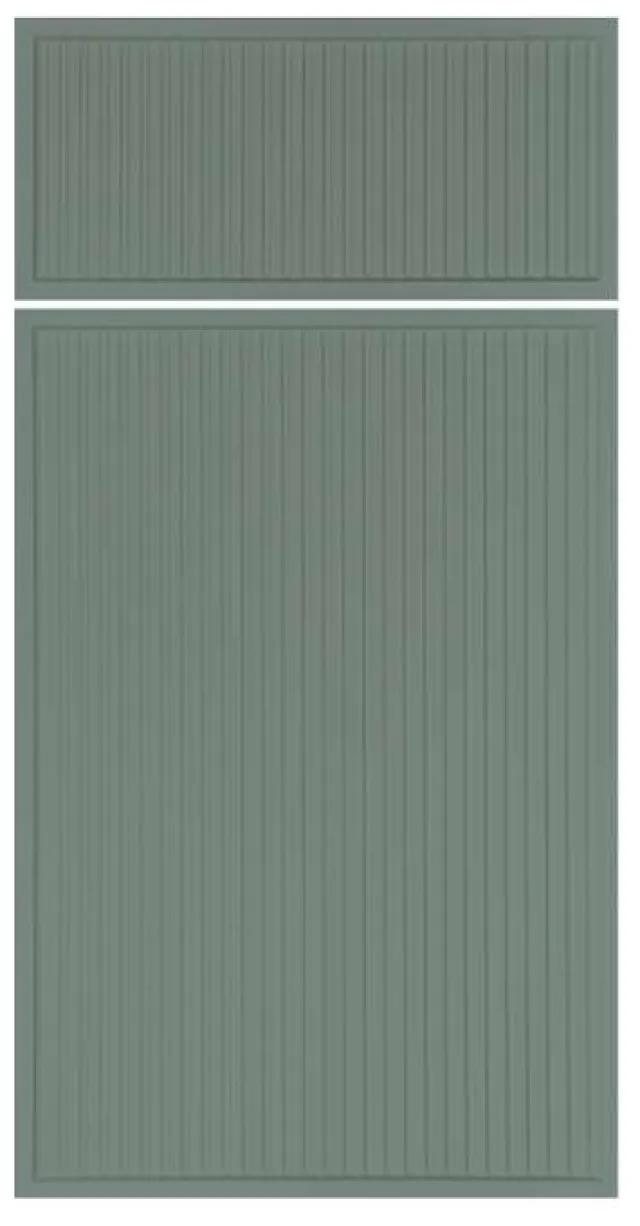 Grey vertical panel door with narrow grooves and a matching smaller panel above it.