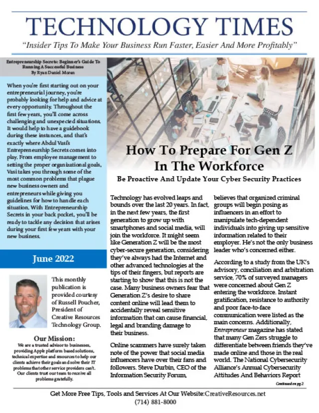 Technology Times June 2022 issue about preparing Generation Z for the workforce with cybersecurity tips.