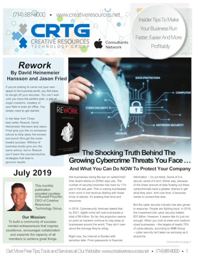 Cybersecurity infographic highlighting data protection, network security, and growing cybercrime threats in business.