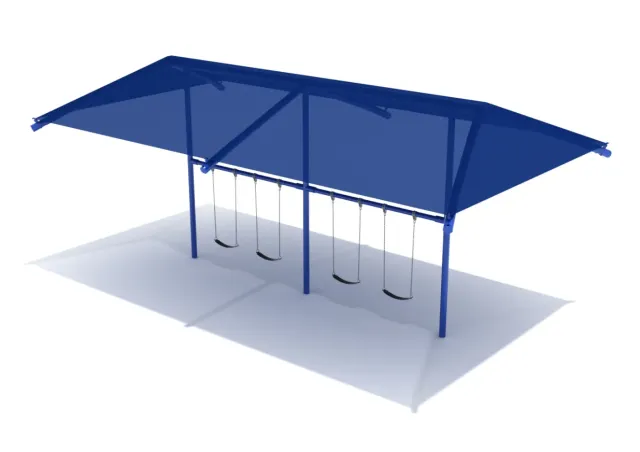 a blue trampoline with a white background