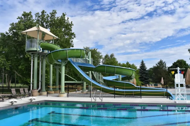 a water slide in a pool
