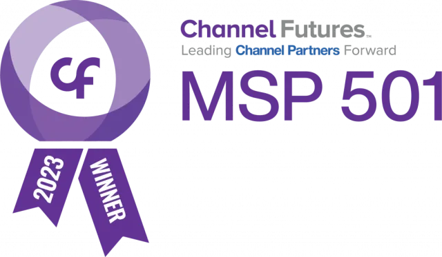 Channel Futures MSP 501 2023 Winner badge with purple ribbon and circular logo design