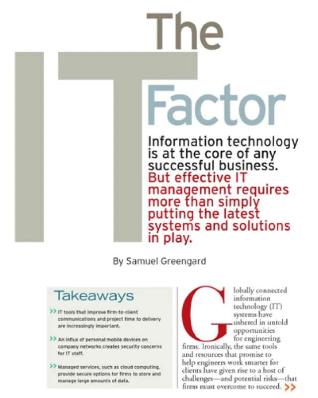 The IT Factor article discusses effective IT management and its role in successful business strategies.