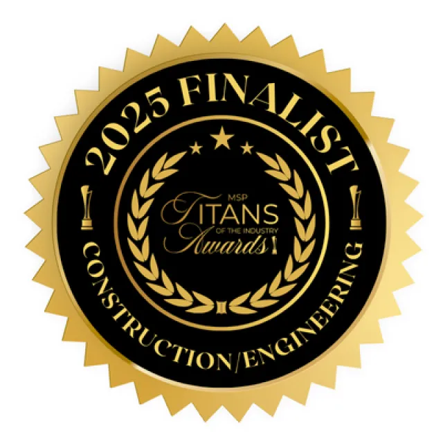 Gold and black 2025 Finalist award seal for Construction and Engineering in MSP Titans of the Industry Awards.