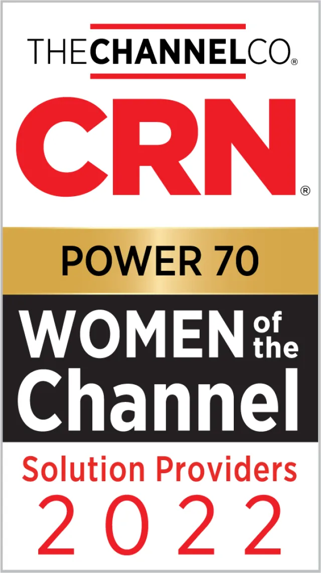 CRN Power 70 Women of the Channel Solution Providers 2022 award logo in red, black, and gold colors