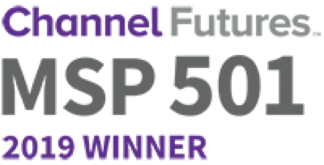 Channel Futures MSP 501 2019 Winner logo with purple and gray text on white background