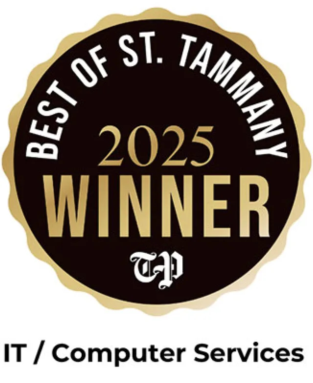 2025 Best of St. Tammany winner badge for IT and computer services with gold and black design