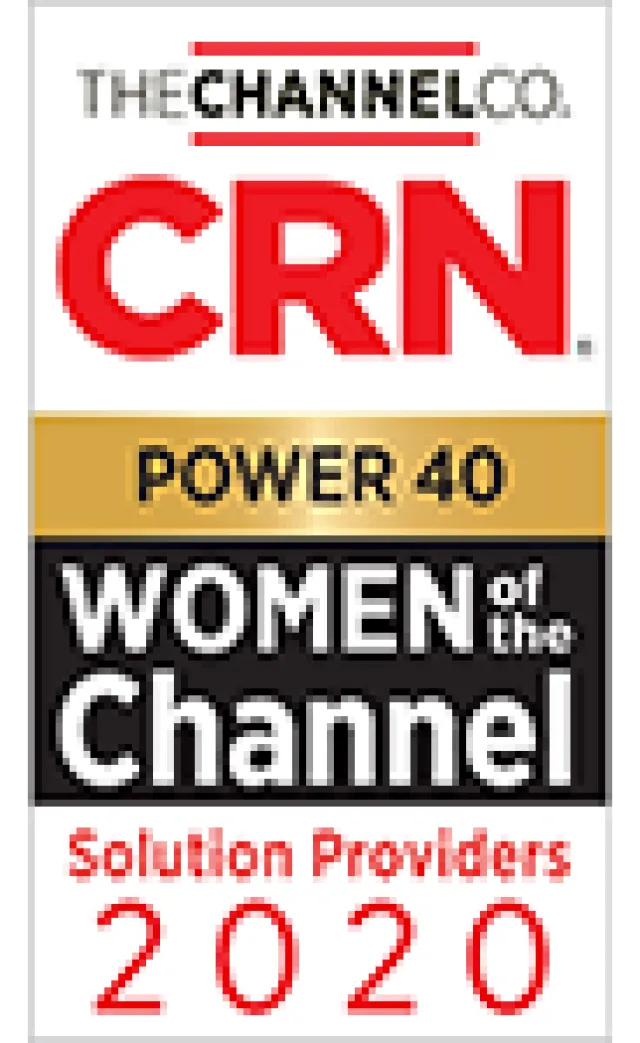 CRN Power 40 Women of the Channel Solution Providers 2020 award logo with red, gold, black, and white colors