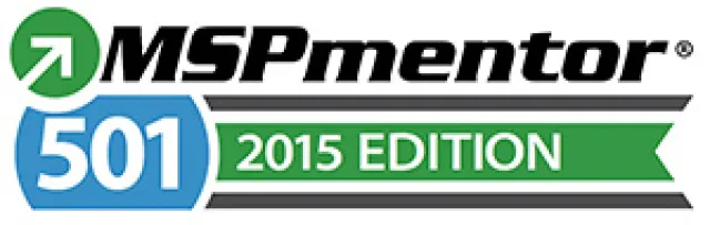 MSPmentor 501 2015 Edition logo with green upward arrow and blue badge design