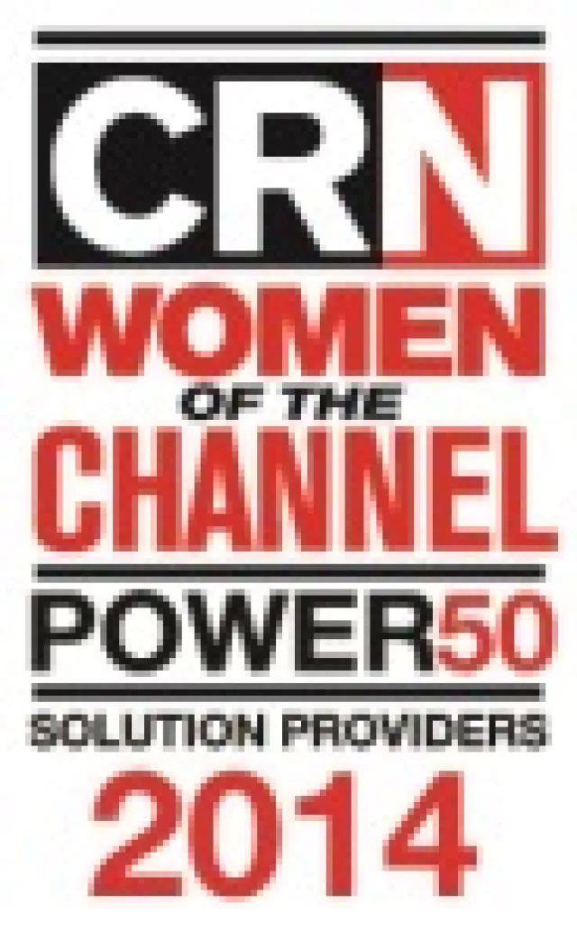 CRN Women of the Channel Power 50 Solution Providers 2014 logo with red and black text design.