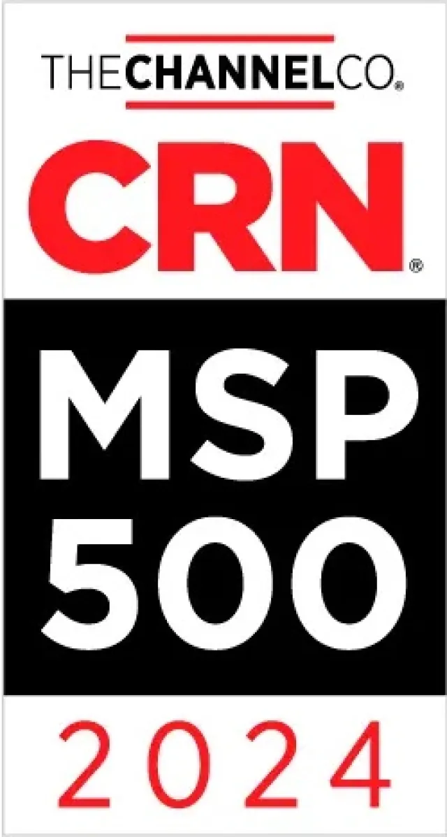 CRN MSP 500 2024 logo by The Channel Co featuring bold red, black, and white text in a vertical layout.