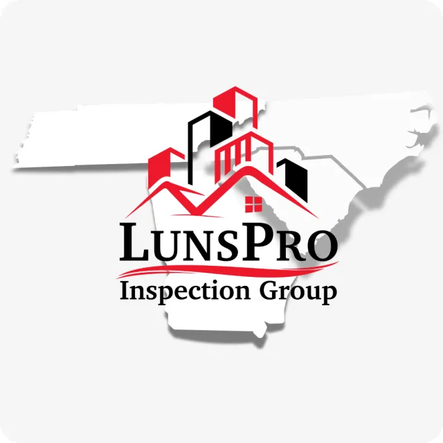 LunsPro Inspection Group logo with red and black buildings over map outlines of Tennessee and North Carolina.