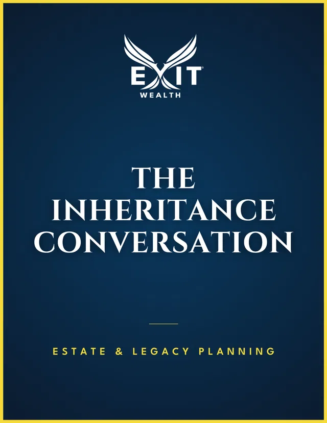 Exit Wealth logo with text The Inheritance Conversation Estate and Legacy Planning on dark blue background
