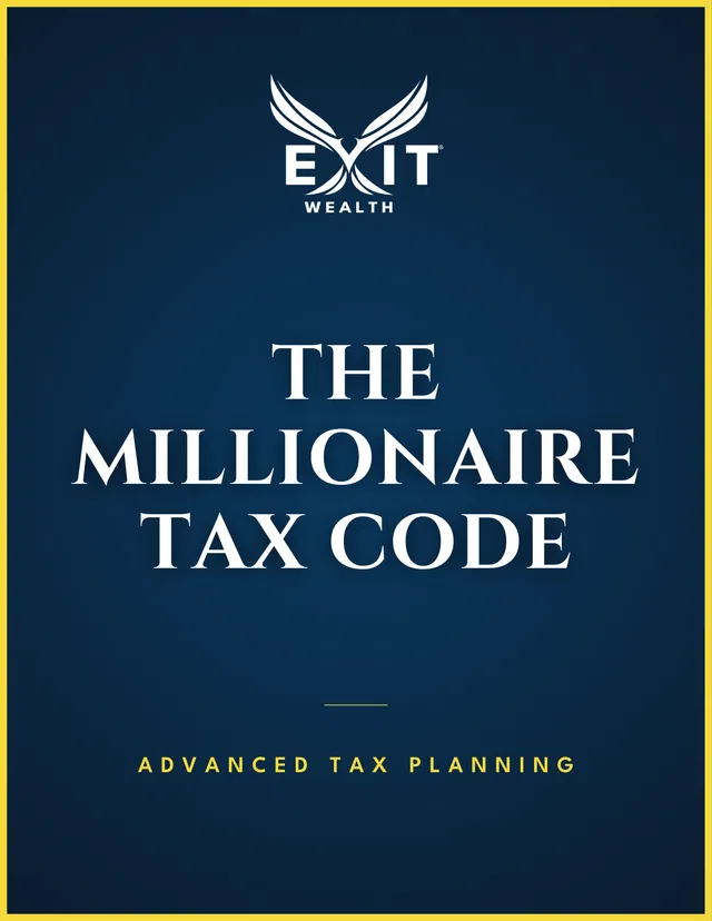The Millionaire Tax Code book cover with Exit Wealth logo and advanced tax planning subtitle.