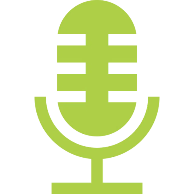 Green vintage-style microphone icon with three horizontal grill lines on a black background