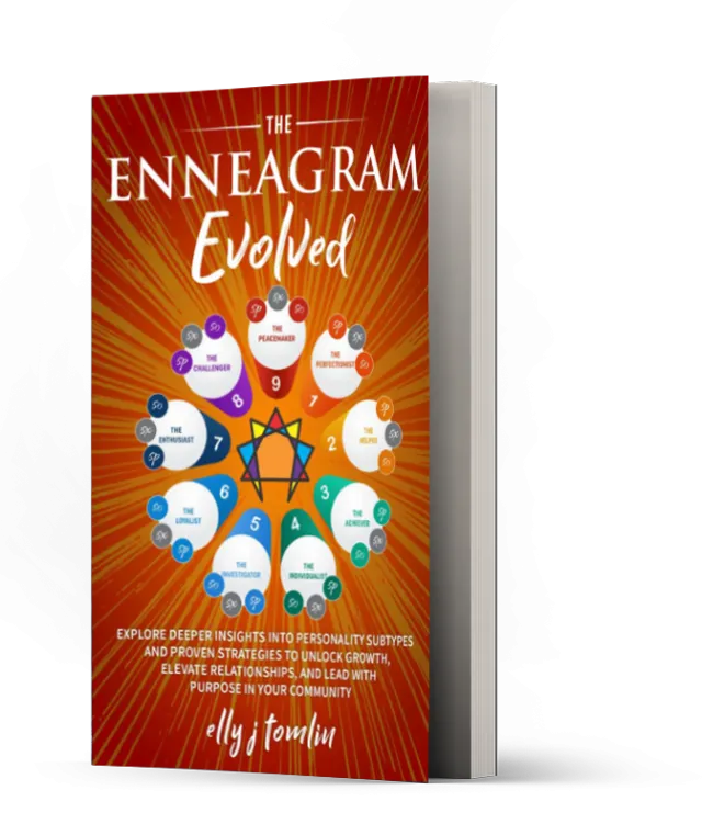 Book cover of The Enneagram Evolved by Elly J Tomlin with personality subtype diagram on an orange background.