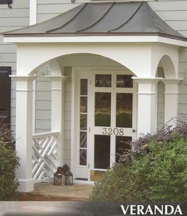 a white house with a porch