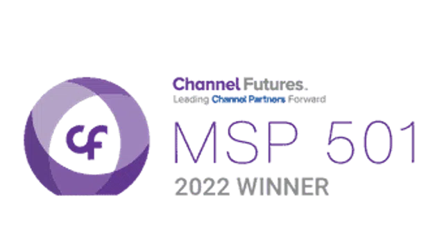 Logo of MSP 501, highlighting top managed service providers in 2023 with a modern purple design.