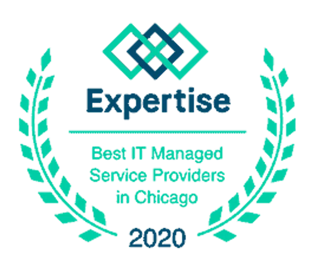 Award badge for Best IT Managed Service Providers in Chicago, 2020, featuring a laurel design.
