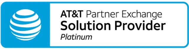AT&T Partner Exchange Solution Provider Platinum logo with blue and white color scheme
