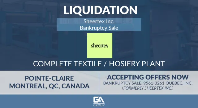 Liquidation sale of Sheertex Inc. complete textile hosiery plant in Pointe-Claire Montreal, QC Canada