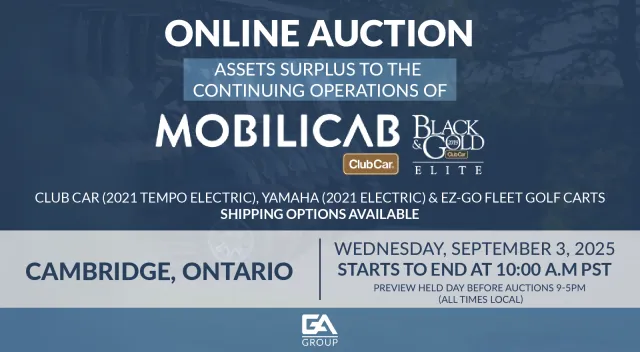 Online auction for Club Car, Yamaha, and EZ-GO electric golf carts in Cambridge, Ontario on September 3, 2025.