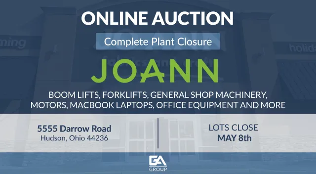 Online auction for Joann plant closure with machinery, laptops, office equipment, May 8 in Hudson Ohio