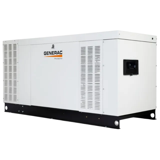 Generac generator featuring a sleek white exterior and robust build for reliable power solutions.