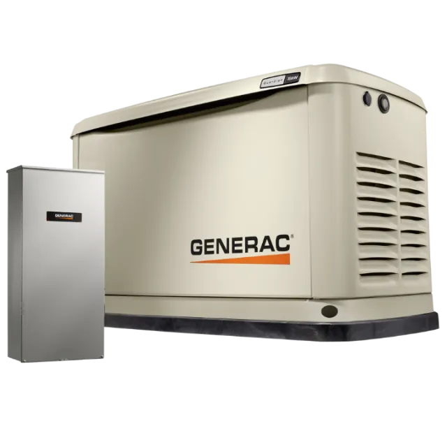 Generac generator and transfer switch, designed for home backup power solutions.