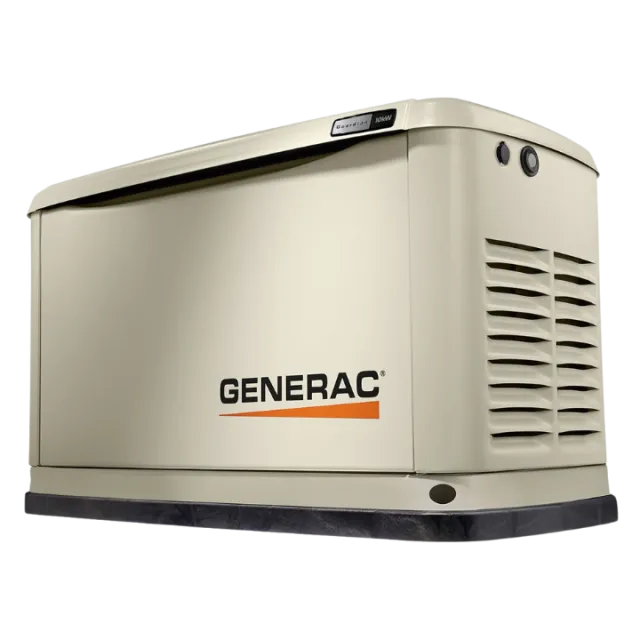 Generac 22000 watt standby generator, beige exterior with distinct logo and vent design.