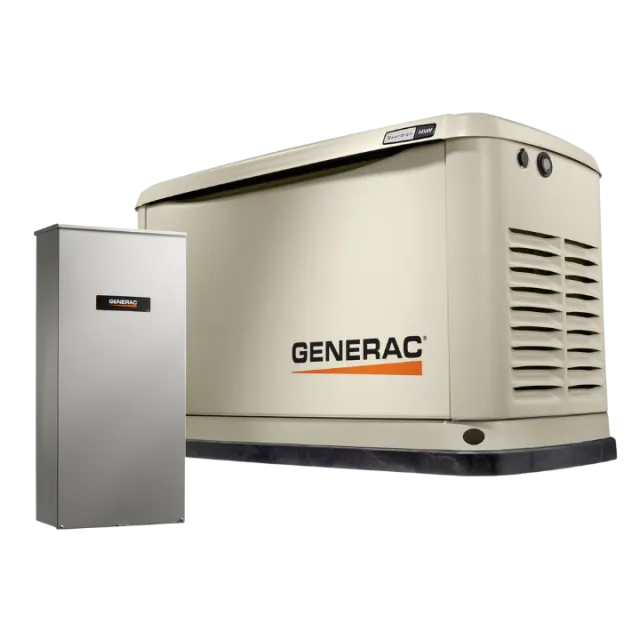 Generac home generator and transfer switch for reliable power during outages.