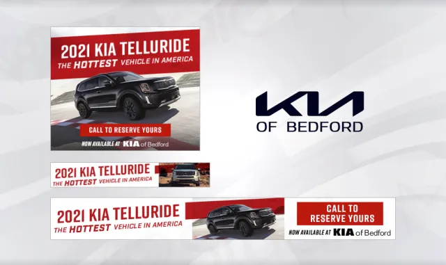 2021 Kia Telluride black SUV with text promoting it as the hottest vehicle and call to reserve at Kia of Bedford