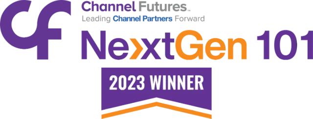 Channel Futures NextGen 101 2023 Winner award logo with purple and orange text and design elements