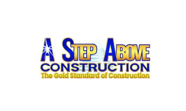 Logo of A Step Above Construction with blue and gold text and the tagline The Gold Standard of Construction