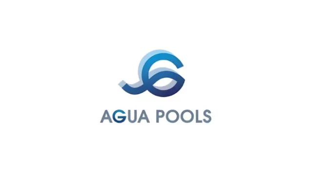 Agua Pools logo featuring a stylized blue wave design above the company name in gradient blue letters.